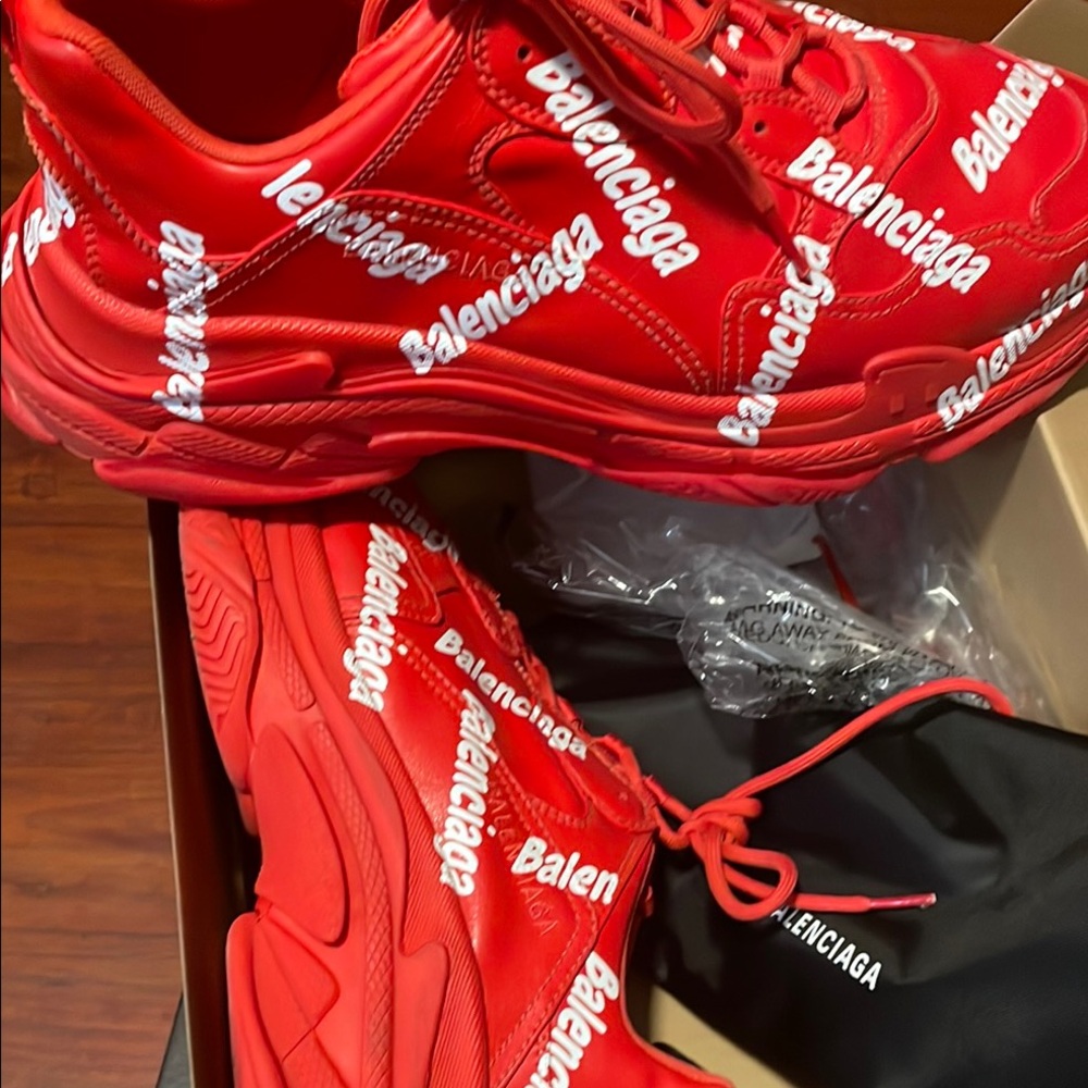 Balenciaga Red Chunky Sneakers with Bold Branding